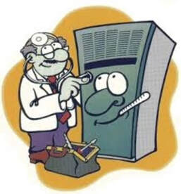 cartoon of doctor fixing furnace